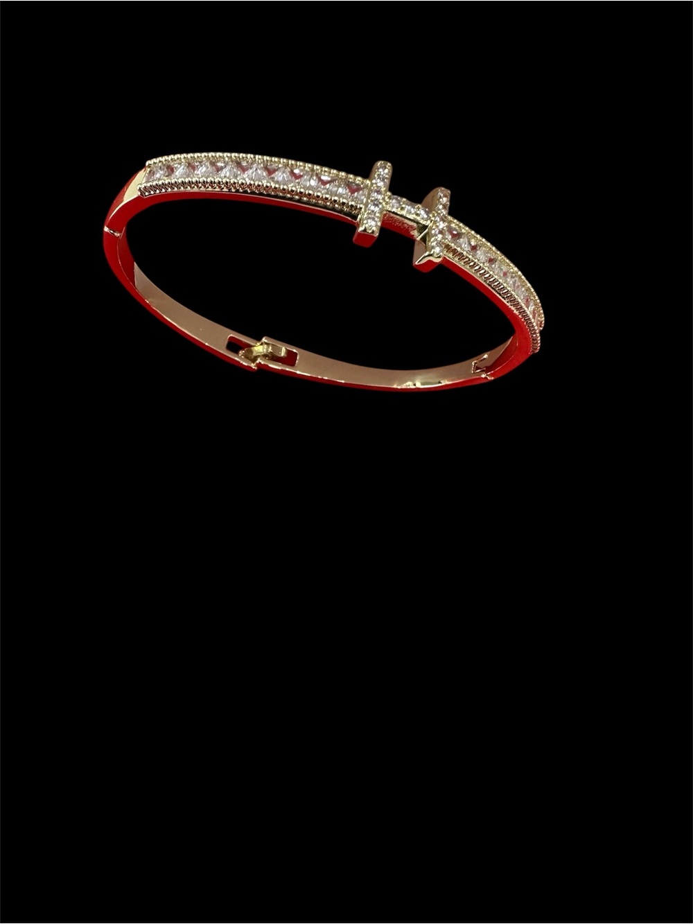 Gold Crystal Cross Red Enamel Bangle Bracelet - Women's Jewelry